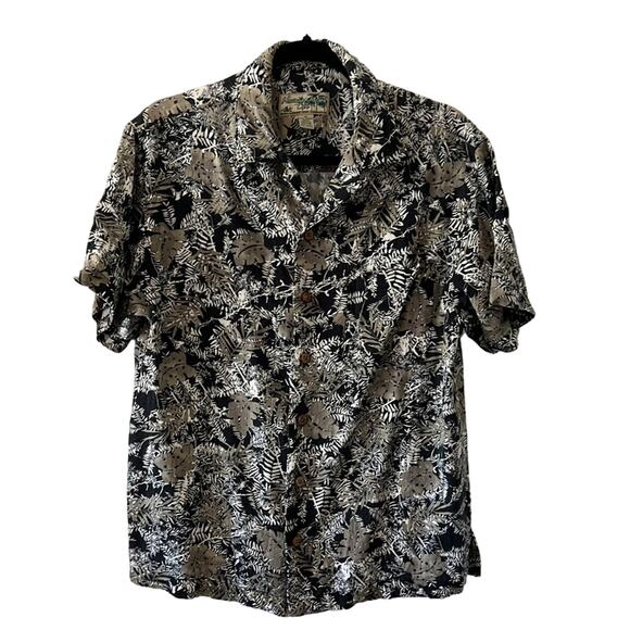 Havana Jacks Cafe Black Tropical Print Shirt Mens Size Medium Button Front - Picture 1 of 9